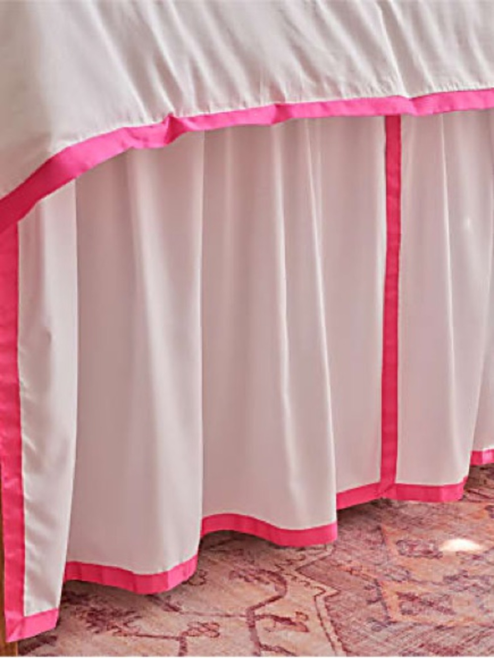 Dormify Twin XL White Bed Skirt with Hot Pink Trim